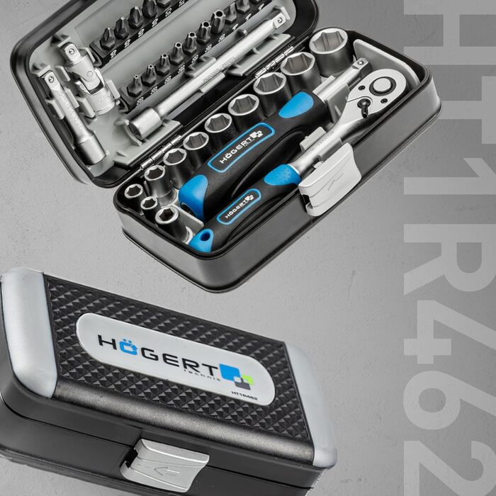 Набір інструментів Högert Technik 38 предметів: валіза з інструментами, тріскачковий набір, набір торцевих головок, біти 1/4