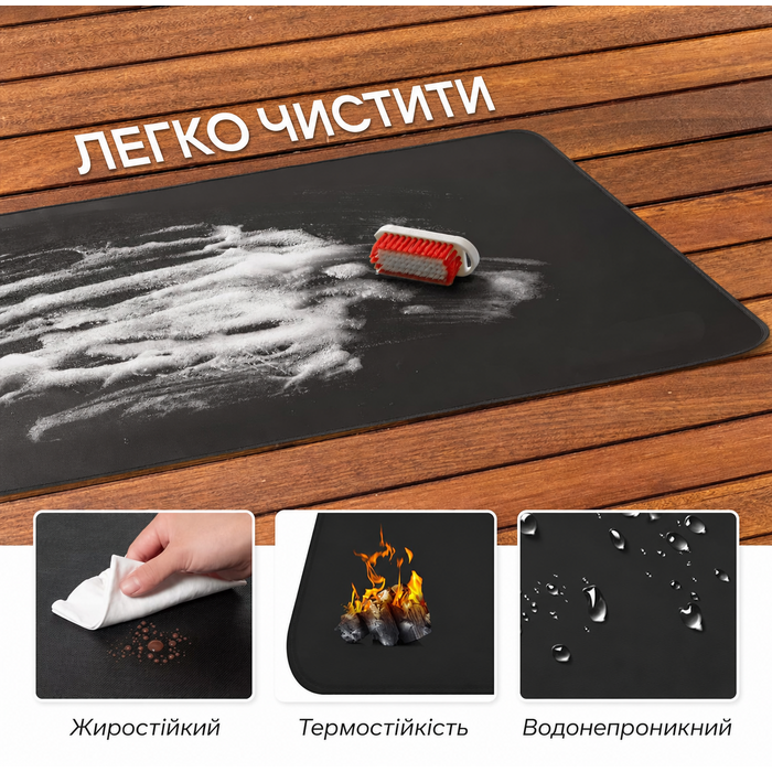 Двосторонній вогнестійкий килимок FLASLD 91×124 см для гриля та каміна, маслостійкий водонепроникний захист для тераси й саду, чорний