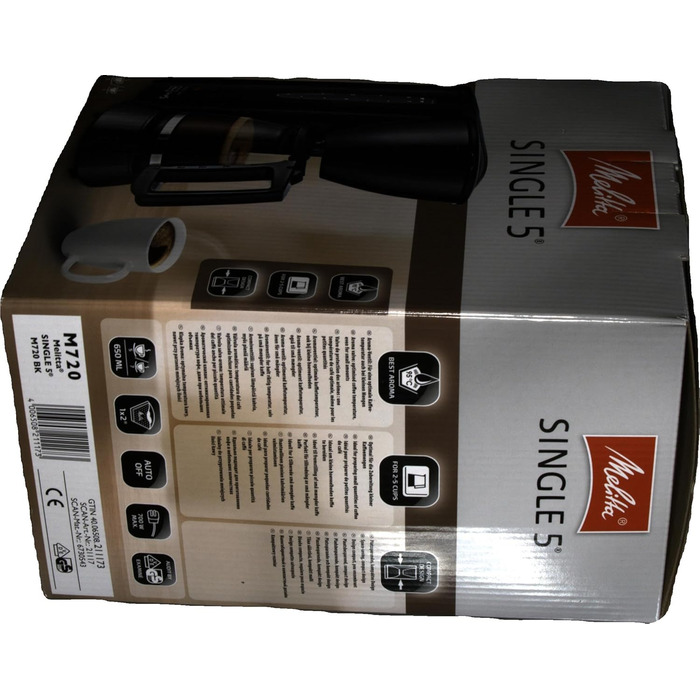 Кавоварка крапельна Melitta Single5, скляна колба, 5 чашок, чорна, з функцією захисту від крапель