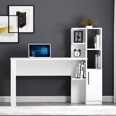 Стіл Homidea TODY для комп’ютера, письмовий, з дверцятами та полицями, сучасний дизайн, білий, для домашнього офісу чи дитячої кімнати