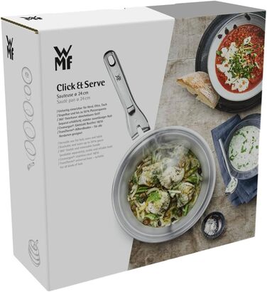 Набір посуду WMF Click&Serve знімна ручка, 7 предметів, сталь Cromargan, для індукційних плит, з кришками та сковорідкою