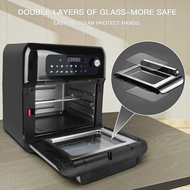 Аерофритюрниця Uten 10 л, 12-в-1, LED-дисплей, 1500 Вт, нержавіюча сталь, з аксесуарами та рецептурником, чорна