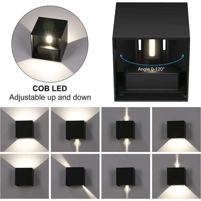 Набір настінних LED світильників ledmo (8 шт), 12W, теплий білий 2700-3000K, двосвітний (вгору-вниз), чорний матовий, IP65 вологозахищені для дому та вулиці