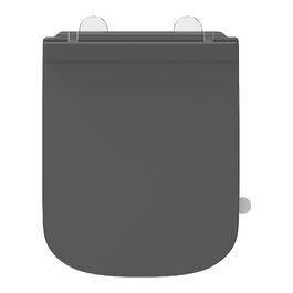 Сидіння для унітазу Q-подібне з мікроліфтом (Soft Close), Duroplast, сіре, 430×345 мм, зі швидким монтажем