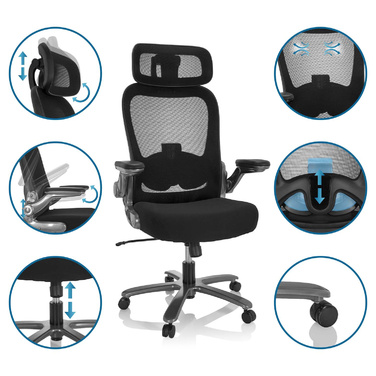 Надміцне крісло / офісне крісло INSTRUCTOR T I PRO Titan XXL сітка тканина / тканина чорна hjh OFFICE