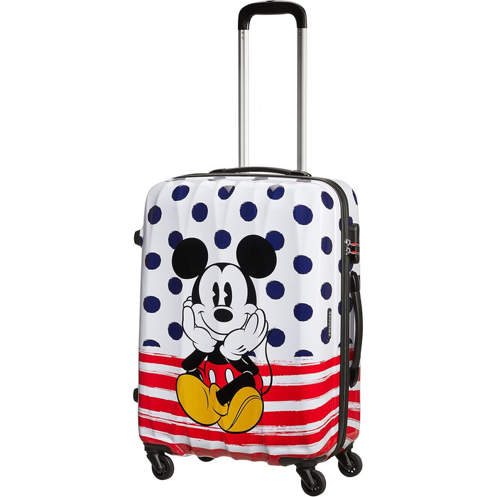 Чемодан American Tourister Disney Legends Mickey Blue Dots, синій, з принтом Міккі Мауса, жорсткий пластик