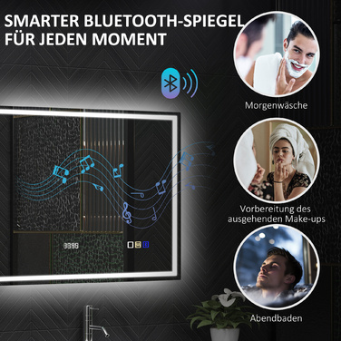 Дзеркало для ванної кімнати з LED-підсвіткою, антизапарюючим покриттям, 3 регульованими кольорами, годинником, розміром 600 x 800 мм, сріблястого кольору