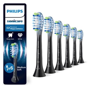 Смінні зубні щітки Philips Sonicare C3 Premium Plaque Defense, оригінальні насадки для видалення нальоту, чорні, 6 шт, HX9046/88