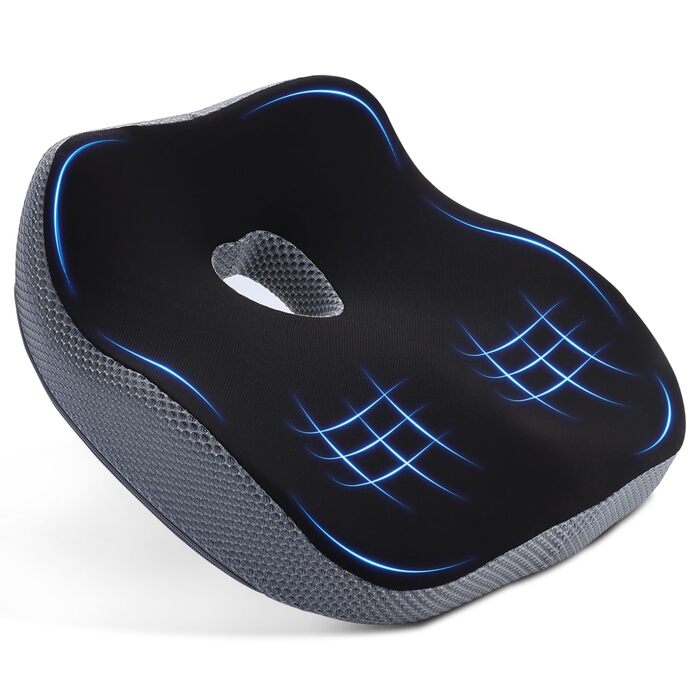 Подушка для офісного крісла з Memory Foam: ортопедична підкладка під куприк для зменшення тиску, широка подушка для сидіння для офісу, автомобіля та інвалідного візка, чорно-сіра