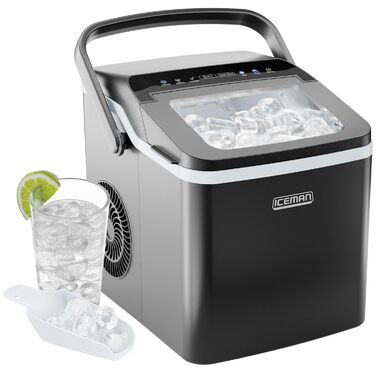 Chefman Iceman - портативна машина для приготування льоду, велика та мала, самоочищення, 9 кубиків за 7 хвилин, 10 кг/24 год, з лопаткою