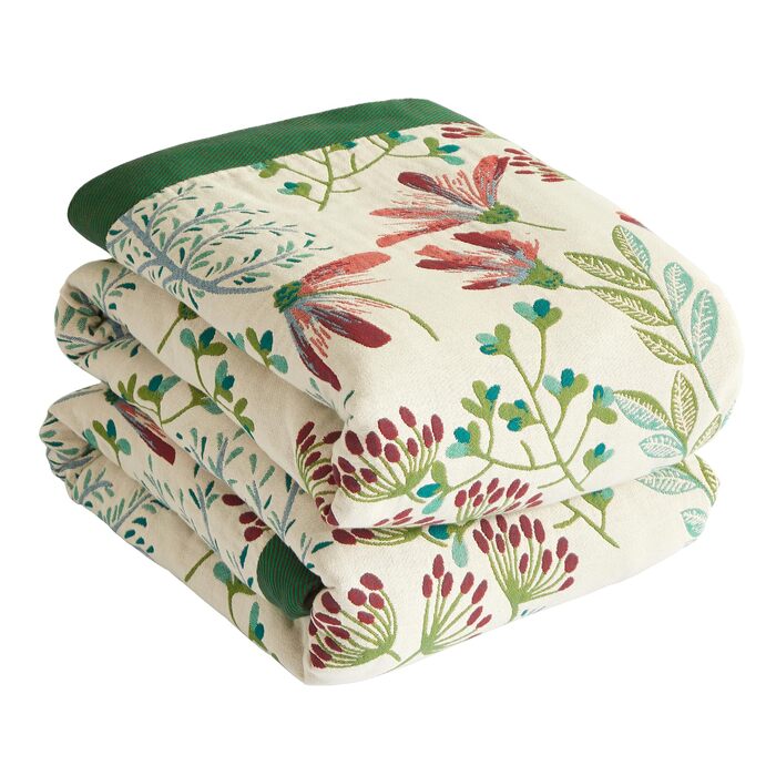 Покривало Bailix Premium Boho з 100% бавовни, двостороння муслінова ковдра 150x200 см, плед для дивана та ліжка в стилі пэчворк, смарагдово-бежевий