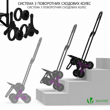 Сумка-візок VOUNOT для покупок, сходовий, 3 колеса, складаний, водонепроникний, 32 л, синій