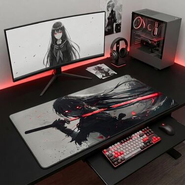 Ігровий килимок для миші XXL Gaming Anime (Night Katana), 900x400 мм, водонепроникний, з прошитими краями