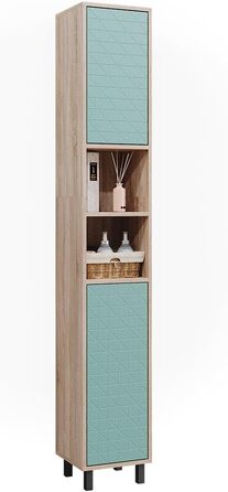Високий шафа для ванної Vicco Agasta, м'ятно-зелена/сонома, 30 x 190,3 см