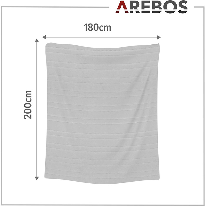 Електрична плед-ковдра Arebos з плюшу 200x180 см, 9 режимів, автоматичне вимкнення, захист від перегріву, таймер, попередній підігрів, прана у машинці, антрацит