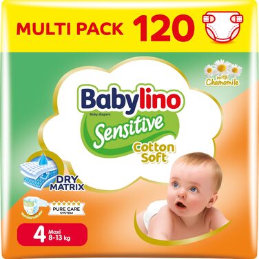Дитячі підгузки Babylino Sensitive Maxi, розмір 4 (7-18 кг), 120 шт
