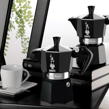 Кавоварка Bialetti Moka Color, 3 чашки, алюмінієва, чорна, італійська гейзерна кавоварка для плити