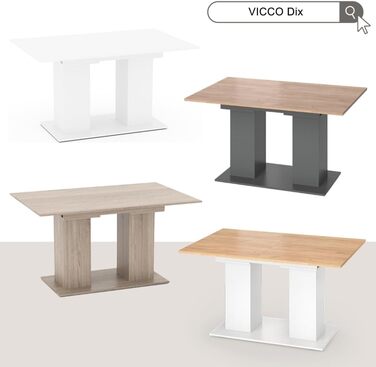 Розсувний обідній стіл Vicco Dix, дуб Goldkraft, 140 x 90 см (білий/дуб Goldkraft)