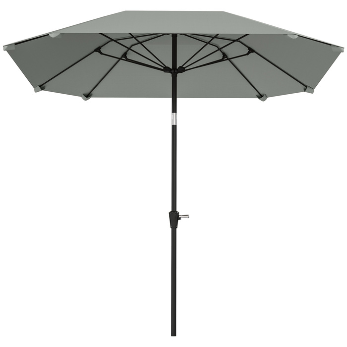 Outsunny Parasol Ø233 см, Парасолька з функцією складання, Восьмикутний балкон Парасолька Пляжна парасолька Вітрозахисна стайня Ринок Парасолька Колінчастий Парасолька Захист від сонця для пляжу Балкон Патіо Сад, темно-сірий