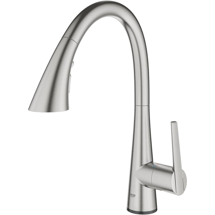 Змішувач кухонний GROHE Zedra з висувним душем, 3 режими, Supersteel, економія води