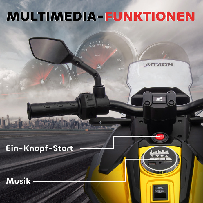 Електромотоцикл для дітей Honda, 3 км/год, музика та світло, для дітей 3-6 років, до 30 кг, жовтий