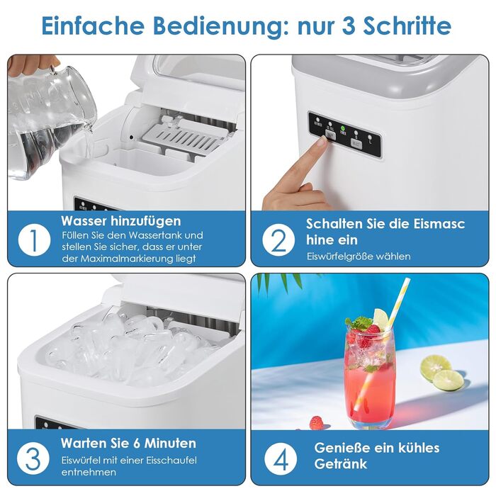 Льодогенератор побутовий Eiswürfelmaschine 12 кг/24год, 2 розміри льоду, самоочищення, білий