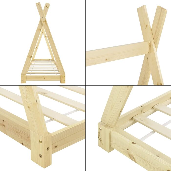 Ліжко дитяче Onejda від en.casa, Tipi-дизайн, 80x160 см, сосна, білий колір