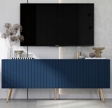 ТВ-тумба Glamour Loft, темно-синя матова, золоті металеві ніжки, 150 см