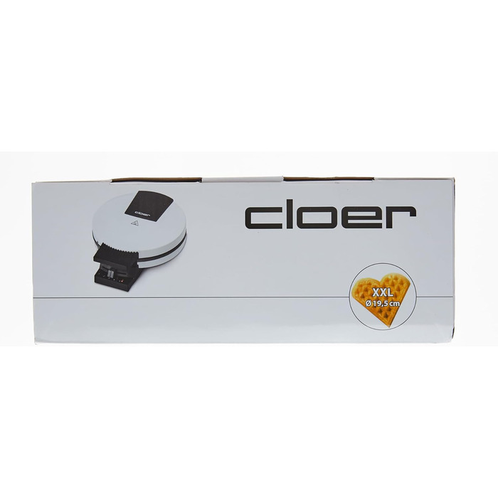 Вафельниця Cloer 1200 Вт для класичних вафель XXL, діаметр 19,5 см, сталева, біла, без сигналу