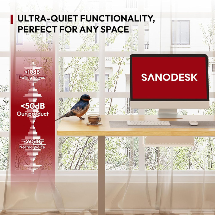 Ергономічний електричний стіл SANODESK з регулюванням висоти, стільницею 100x60 см (Акація), 4 режими пам'яті, смарт-панель, гачок