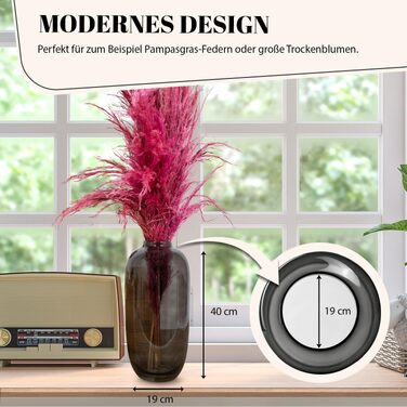 Ваза для квітів Bloomique Magret Rauchschwarz H40xØ19 см - скляна ваза для квітів та сухоцвітів
