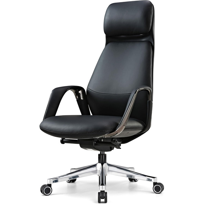 Крісло офісне EUREKA ERGONOMIC з шкіри, чорне: регульоване, ергономічне, для офісу та дому