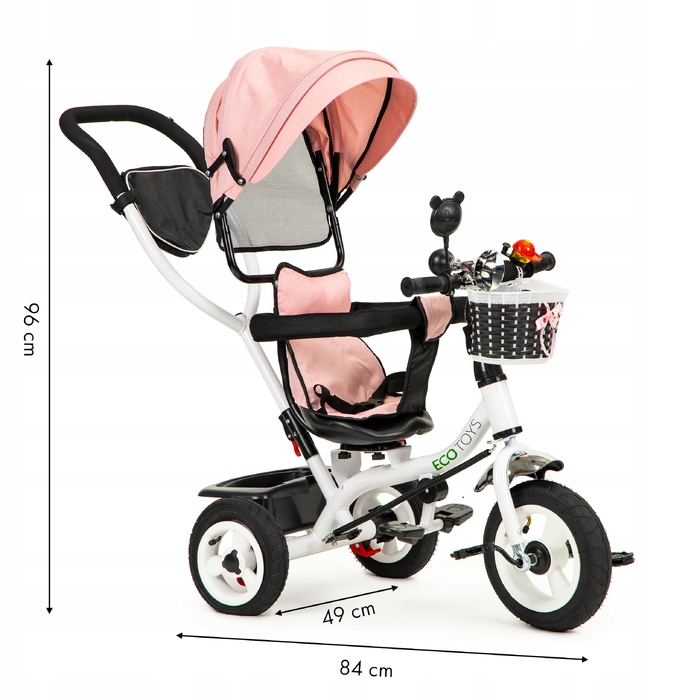 Триколісний велосипед Ecotoys 1796 (білий, чорний, рожевий, сірий)