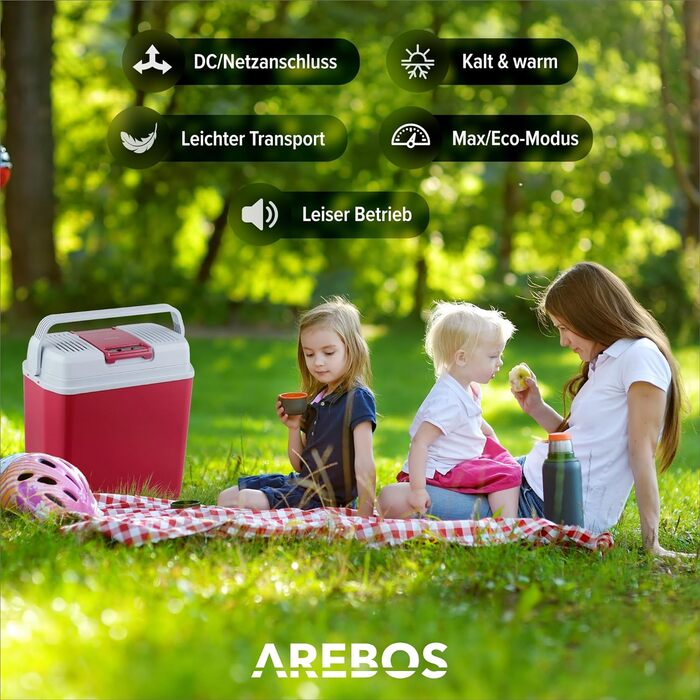 Електрична термоелектрична холодильна сумка Arebos 20 л для авто та дому, з ECO режимом, для охолодження і підігріву, 12/230 В, антрацит