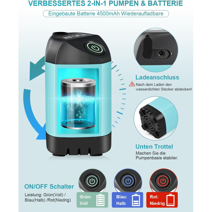 Портативний душ AUTOPkio з акумулятором 4500mAh, IPX7, для кемпінгу, туризму, авто та тварин, синій