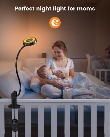 Світильник для читання в ліжку Glocusent: LED лампа на прищіпці з пультом, 3 кольори світла, 5 рівнів яскравості, таймером та бурштиновим нічним режимом, чорний