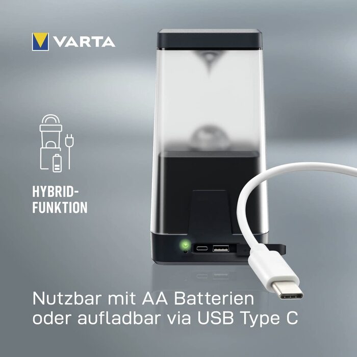 Світлодіодний кемпінговий ліхтар VARTA L30RH, акумуляторний і на батарейках AA, з димером і нічником, для кемпінгу, відпочинку та надзвичайних ситуацій