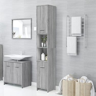 Високий шафа для ванної vidaXL, 6 відділень, 2 дверцята, сірий sonoma, ДСП