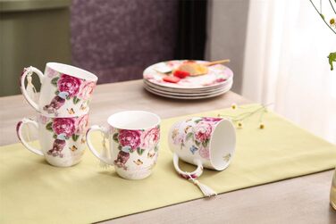 Комплект чашок для кави London Boutique K414: 4 шт., 330 мл, рожевий, стиль Vintage/Retro, флора, подарунок