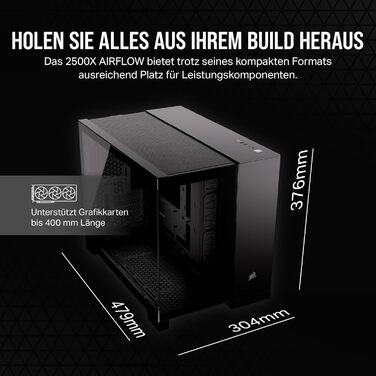 CORSAIR 2500X корпус для ПК mATX, подвійна камера, загартоване панорамне скло, сумісний з реверсивним підключенням материнської плати, без вентиляторів, чорний