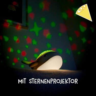 Дитячий нічник-проектор зоряного неба MegaLight Willy Whale: 2в1 нічник з теплим білим світлом та RGB проектором зірок (3 кольори)