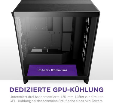 Корпус NZXT H7 Flow RGB для ПК, Mid-Tower ATX, з RGB-вентиляторами, підтримкою підлогових вентиляторів для прямого охолодження відеокарти, 360 мм, чорний