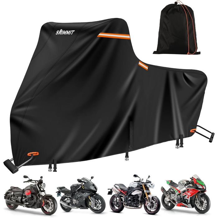 Мото-чохол 2XL для Harley Davidson Road King, водонепроникний, захист від дощу, пилу та UV, міцний 420D, для турингових моделей, чорний (245x110x140 см)
