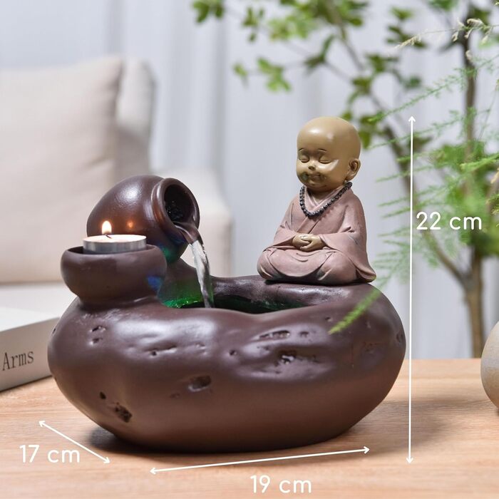Декоративний настільний фонтан Zen Light SCFR22-H8 з фігуркою Будди, знімною яскравою LED-підсвіткою, 40 см, для інтер’єру