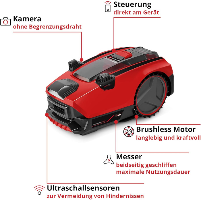 Газонокосарка-робот Einhell FREELEXO CAM 500 Power X-Change, 18V, безщітковий двигун, камера замість обмежувального дроту, для газонів до 500 м², ширина скошування 18 см, до 25% нахилу, акумулятор 3,0 Ah, 5 м магнітної стрічки