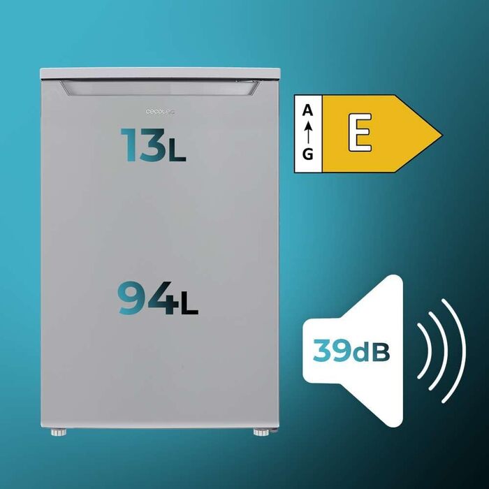 Міні-холодильник Cecotec Bolero CoolMarket TT 107: 107 л, Inox, регулювання температури, ящик для овочів, морозильна камера, тиха робота