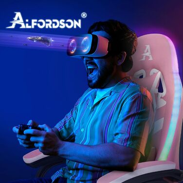Ігрове крісло ALFORDSON з LED RGB підсвіткою, масажером і підставкою для ніг, ергономічне комп'ютерне крісло рожеве