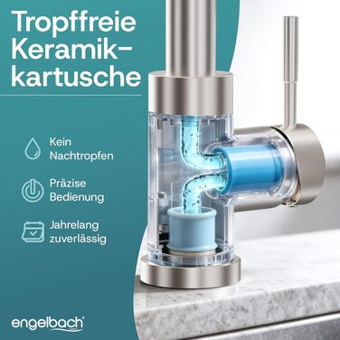 Змішувач для кухні Engelbach® висувний, поворотний на 360°, нержавіюча сталь 304, 2 режими струменя, мийка, змішувач кухонний, щотка