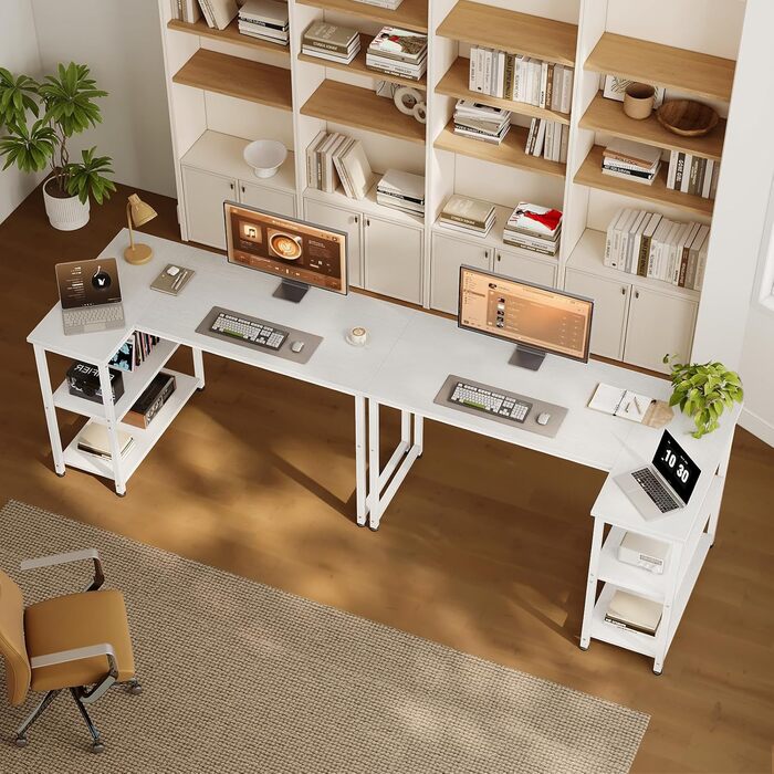Ігровий кутовий стіл Coleshome L-подібний, білий, 120x70 см, з реверсивним поличним відсіком, компактний комп'ютерний стіл для геймерів