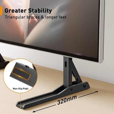 Універсальний підставний стійка для телевізора Perlegear PGTVS49B з LED-підсвіткою, для діагоналей 24–60 дюймів (сумісна з 22-70